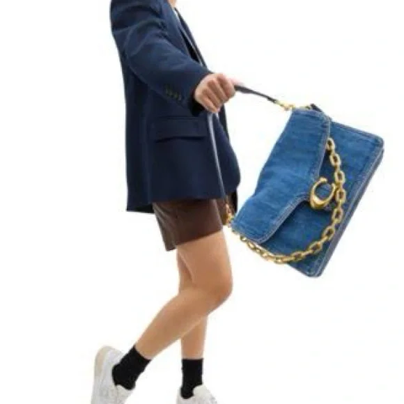Coach Blue Denim Shoulder Bag with Gold Accents - Picture 2 of 9